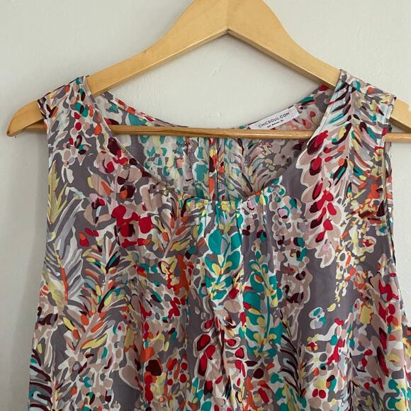 Chic Soul Womans Sleeveless Abstract Floral Top Blouse SZ‎ 1X Summer Beach Flowy - Picture 2 of 8